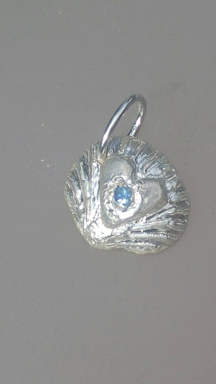 Sapphire Heart Pendant Clam Shell Animal Necklace Sterling Silver - Gems by Gigi