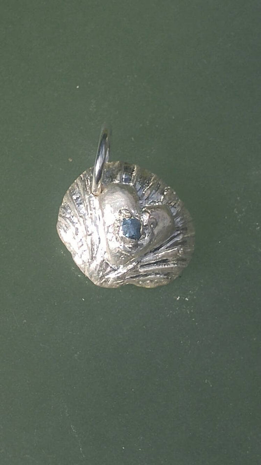 Sapphire Heart Pendant Clam Shell Animal Necklace Sterling Silver - Gems by Gigi