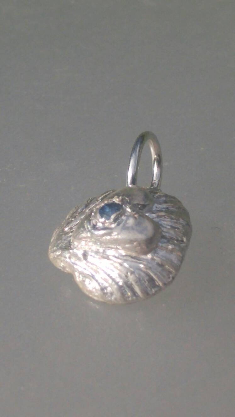 Sapphire Heart Pendant Clam Shell Animal Necklace Sterling Silver - Gems by Gigi