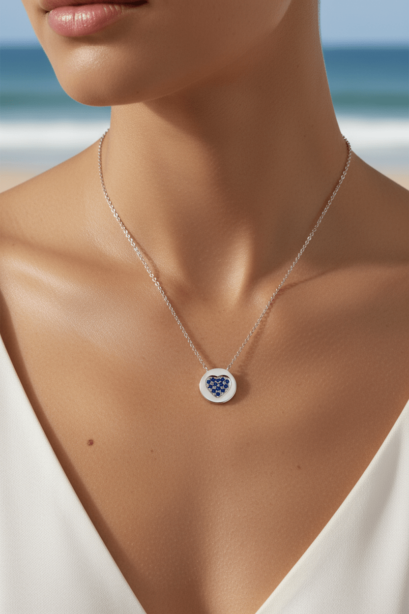 Sapphire Pave Heart Necklace White Gold 14kt - Gems by Gigi