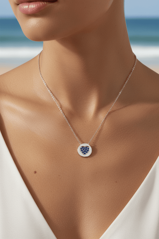 Sapphire Pave Heart Necklace White Gold 14kt - Gems by Gigi