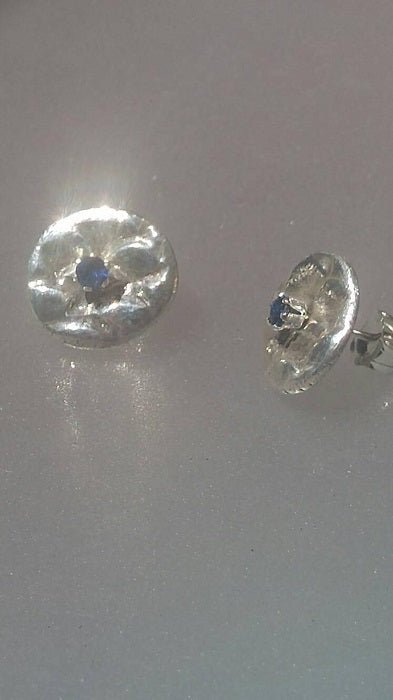 Scale Reversible Circle Earring Jackets with Sapphire Studs Sterling Silver - Gems by Gigi