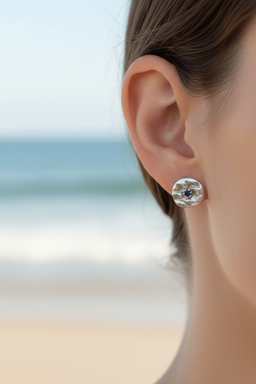 Scale Reversible Circle Earring Jackets with Sapphire Studs Sterling Silver - Gems by Gigi