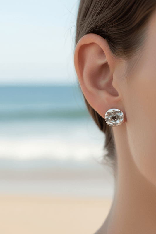Scale Reversible Circle Earring Jackets with Sapphire Studs Sterling Silver - Gems by Gigi