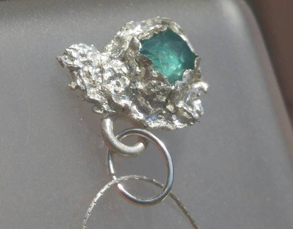 Seafoam Apatite Solitaire Pendant Rose Cut Sterling Silver - Gems by Gigi