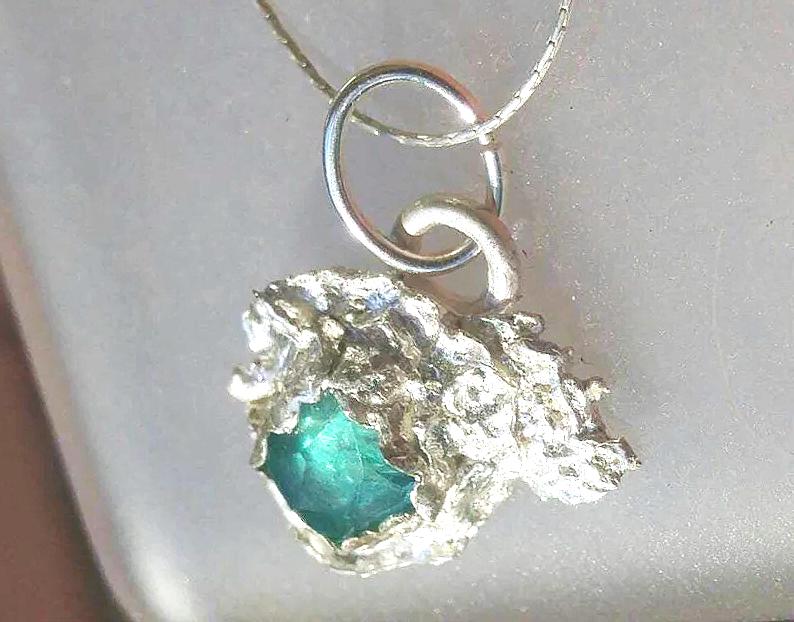 Seafoam Apatite Solitaire Pendant Rose Cut Sterling Silver - Gems by Gigi