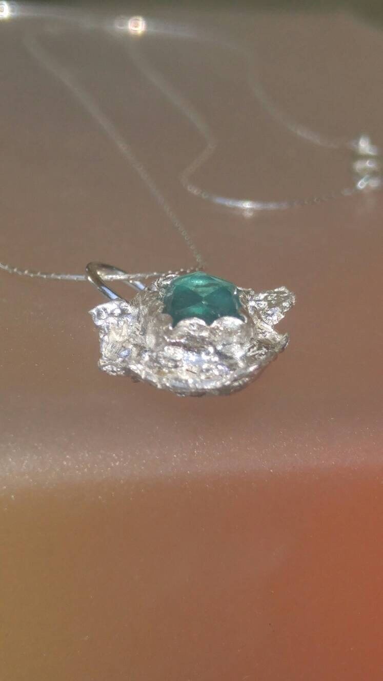 Seafoam Apatite Solitaire Pendant Rose Cut Sterling Silver - Gems by Gigi