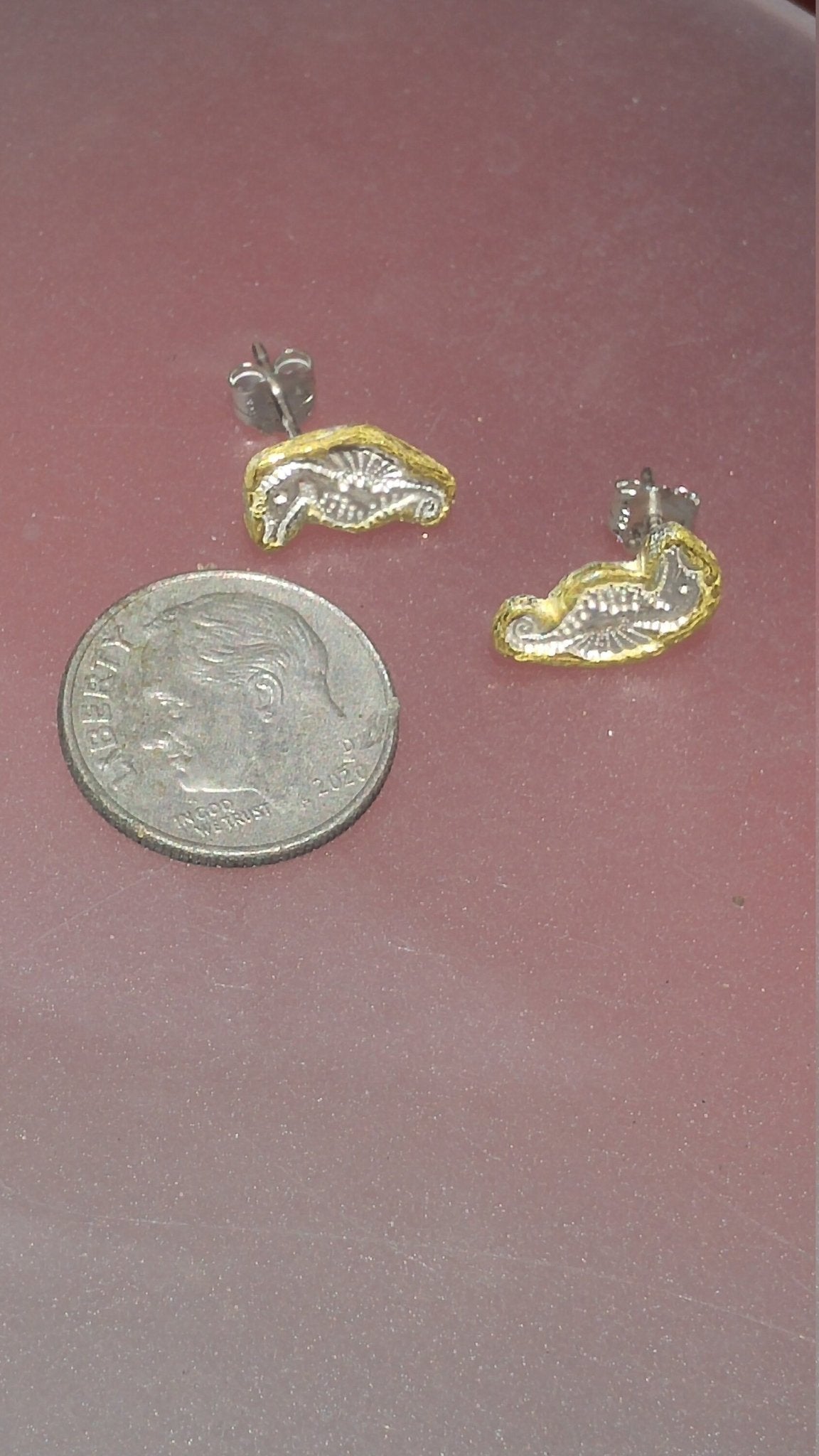 Seahorse Stud Earrings Fine Silver 22kt Gold - Gems by Gigi