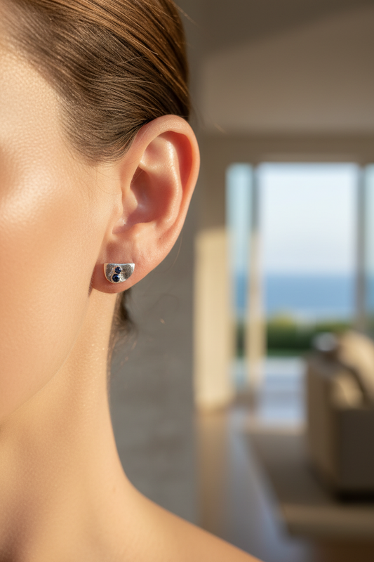 Semi Circle Sapphire Earring Jackets with Studs Fine Silver - Gems by Gigi