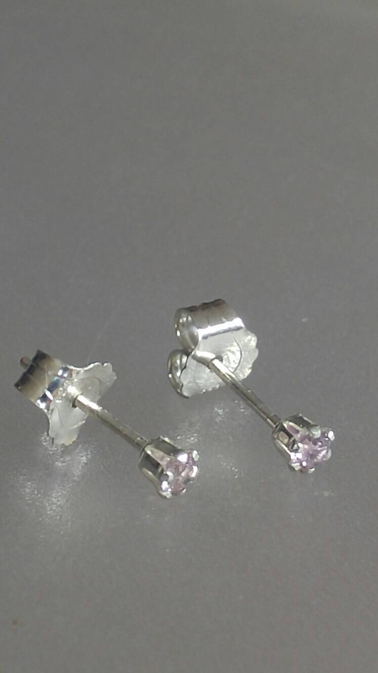Small 2mm Lavender Sapphire Stud Earrings Sterling Silver - Gems by Gigi