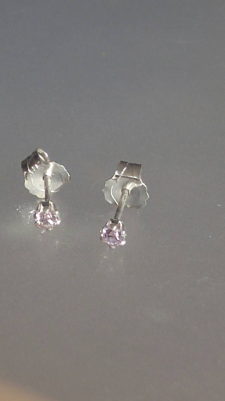 Small 2mm Lavender Sapphire Stud Earrings Sterling Silver - Gems by Gigi