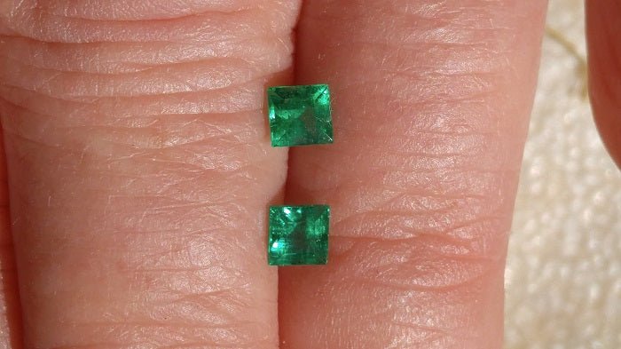 Square Colombian Emerald Stud Earrings White Gold 14kt - Gems by Gigi