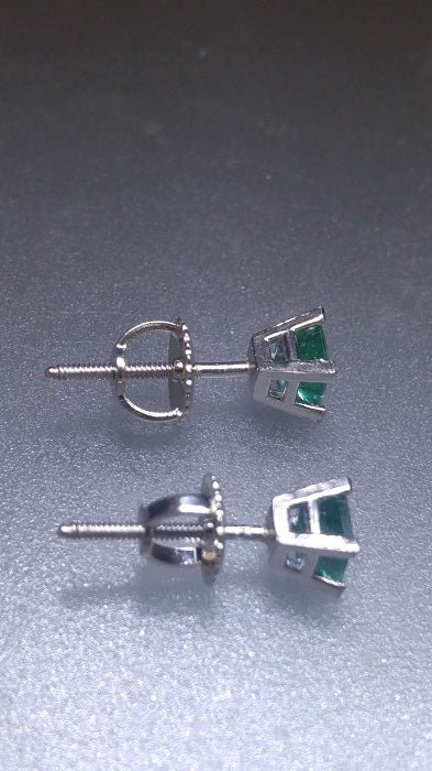Square Colombian Emerald Stud Earrings White Gold 14kt - Gems by Gigi