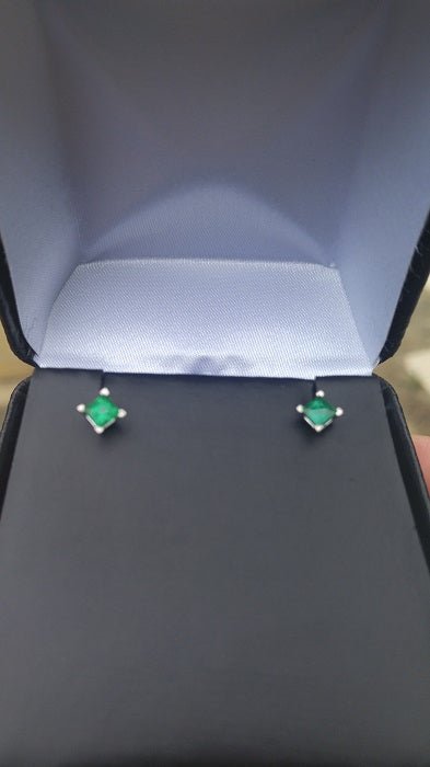 Square Colombian Emerald Stud Earrings White Gold 14kt - Gems by Gigi