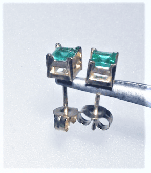 Square Colombian Emerald Stud Earrings Yellow Gold 14kt - Gems by Gigi