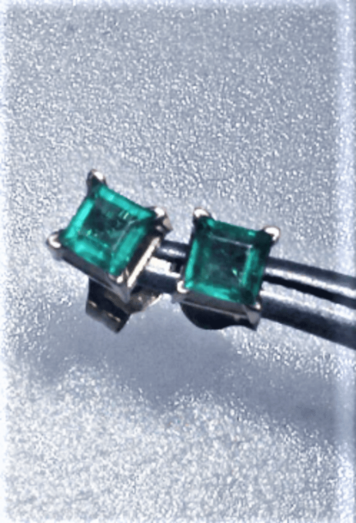 Square Colombian Emerald Stud Earrings Yellow Gold 14kt - Gems by Gigi