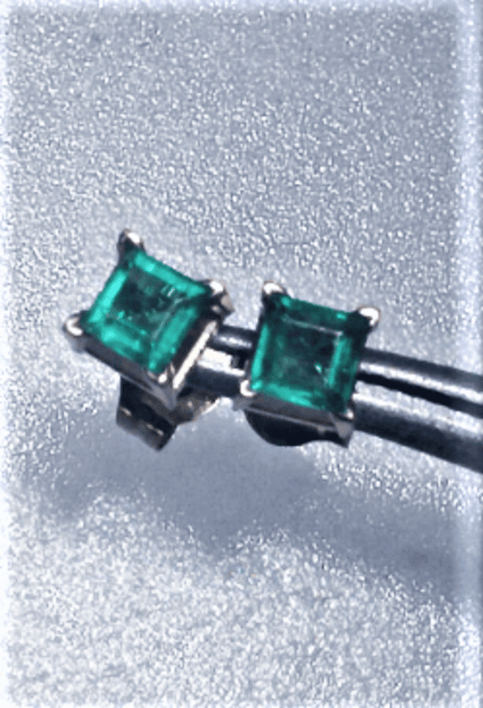 Square Colombian Emerald Stud Earrings Yellow Gold 14kt - Gems by Gigi