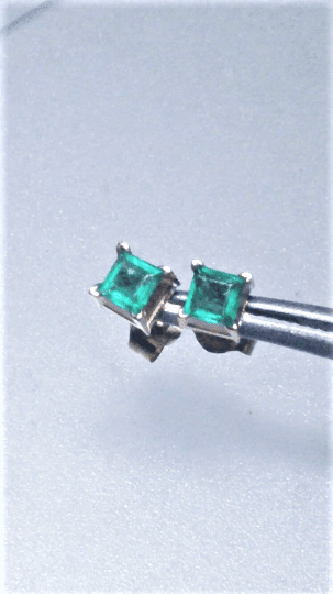 Square Colombian Emerald Stud Earrings Yellow Gold 14kt - Gems by Gigi