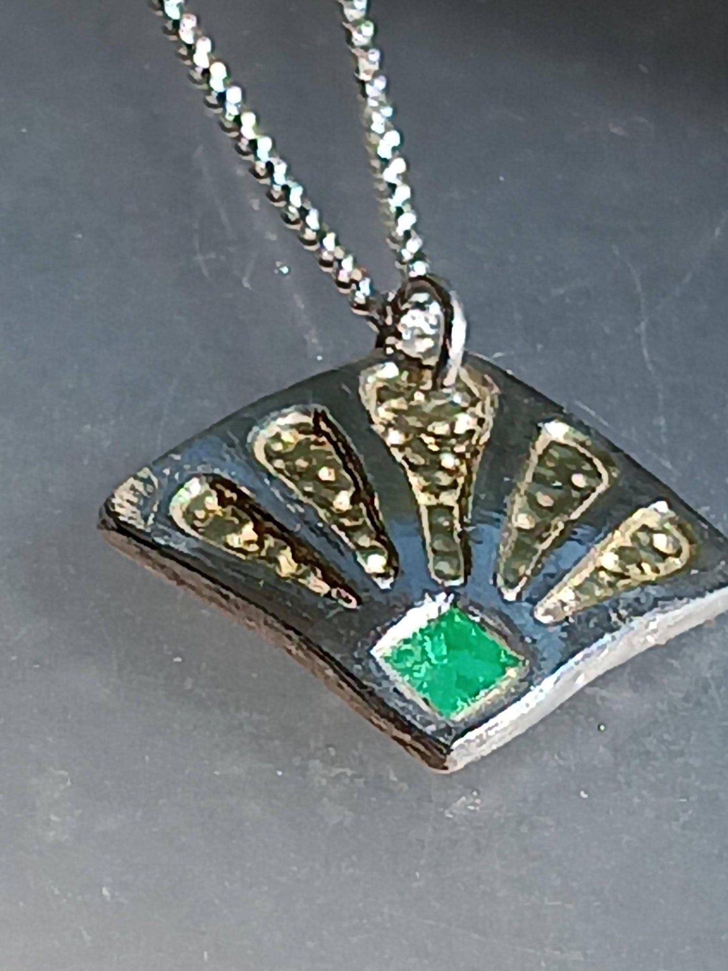 Square Emerald Two Tone Peacock Pendant Fine Silver 22kt Gold - Gems by Gigi