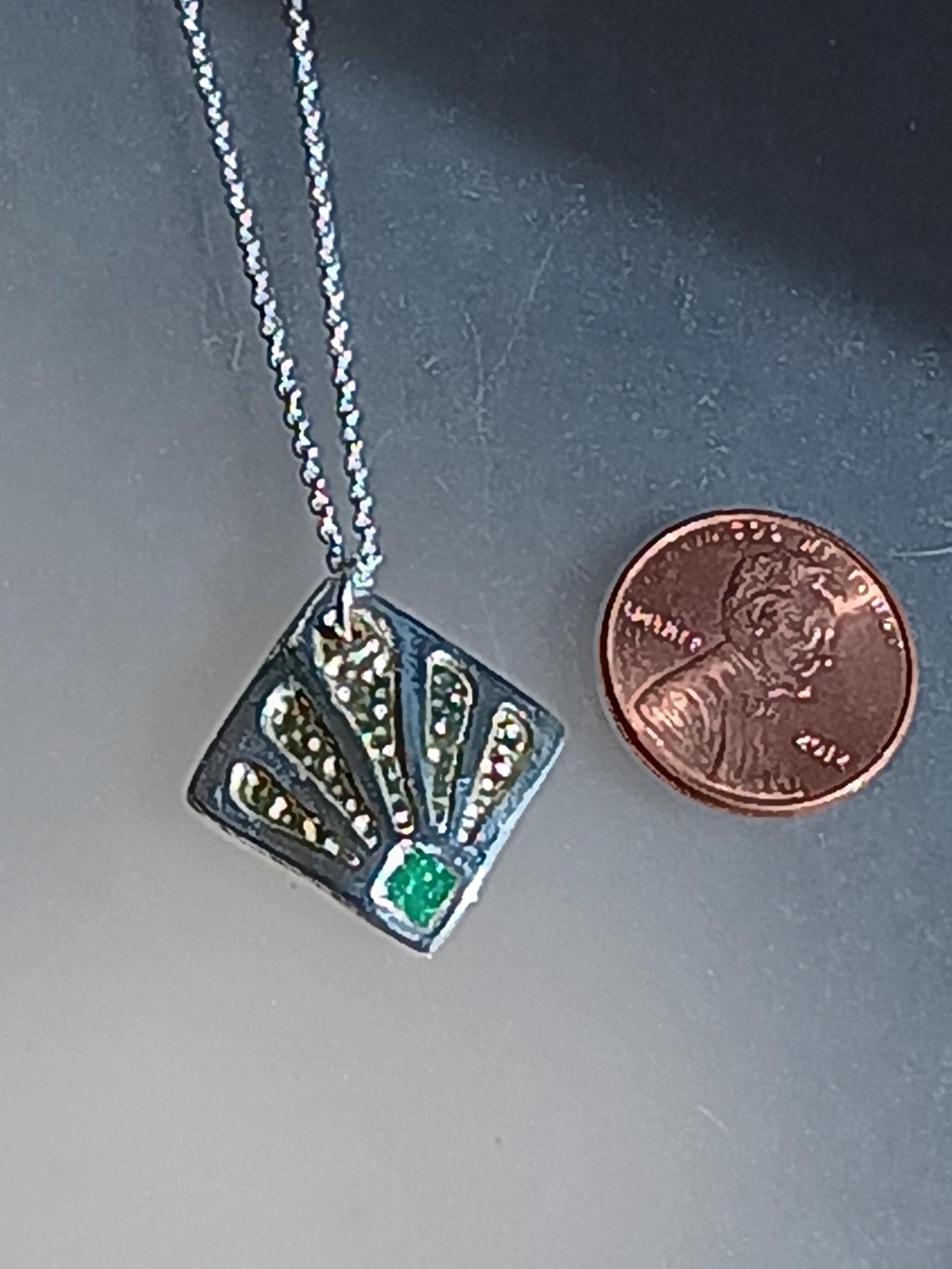 Square Emerald Two Tone Peacock Pendant Fine Silver 22kt Gold - Gems by Gigi