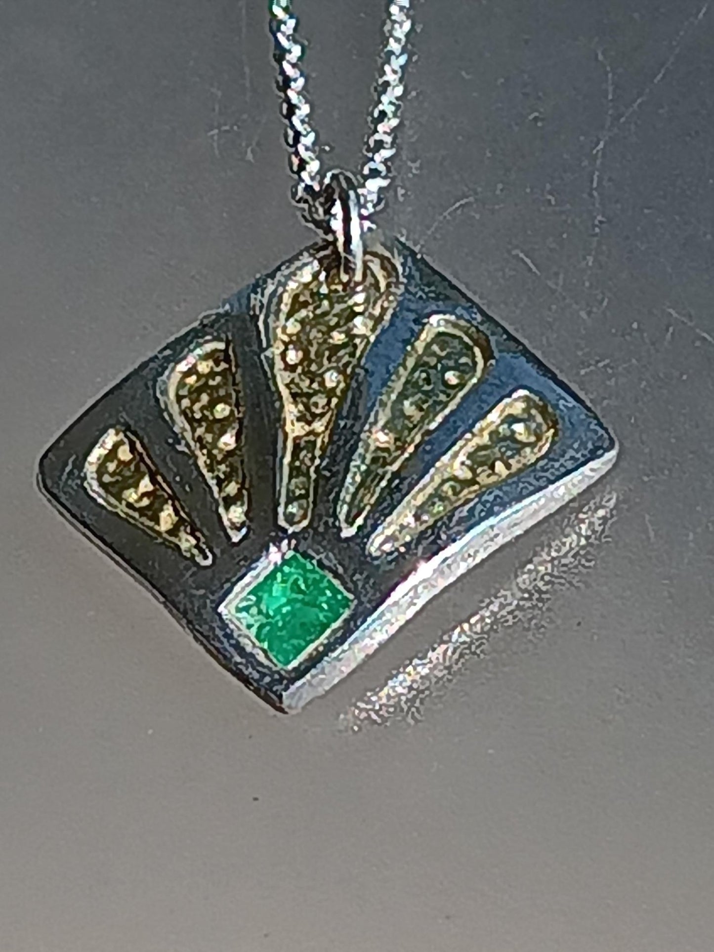 Square Emerald Two Tone Peacock Pendant Fine Silver 22kt Gold - Gems by Gigi