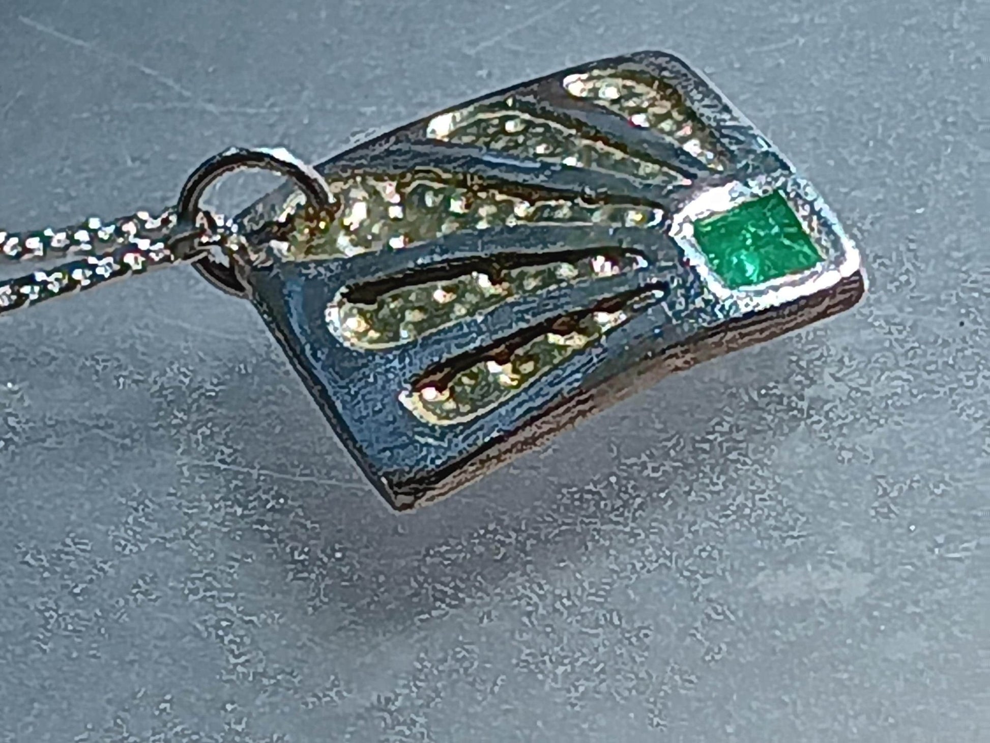 Square Emerald Two Tone Peacock Pendant Fine Silver 22kt Gold - Gems by Gigi