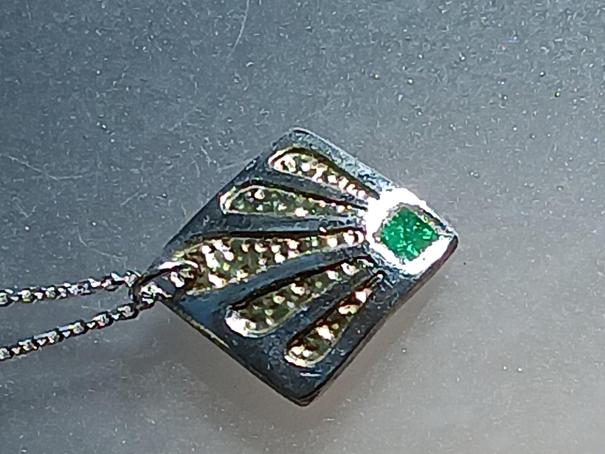 Square Emerald Two Tone Peacock Pendant Fine Silver 22kt Gold - Gems by Gigi