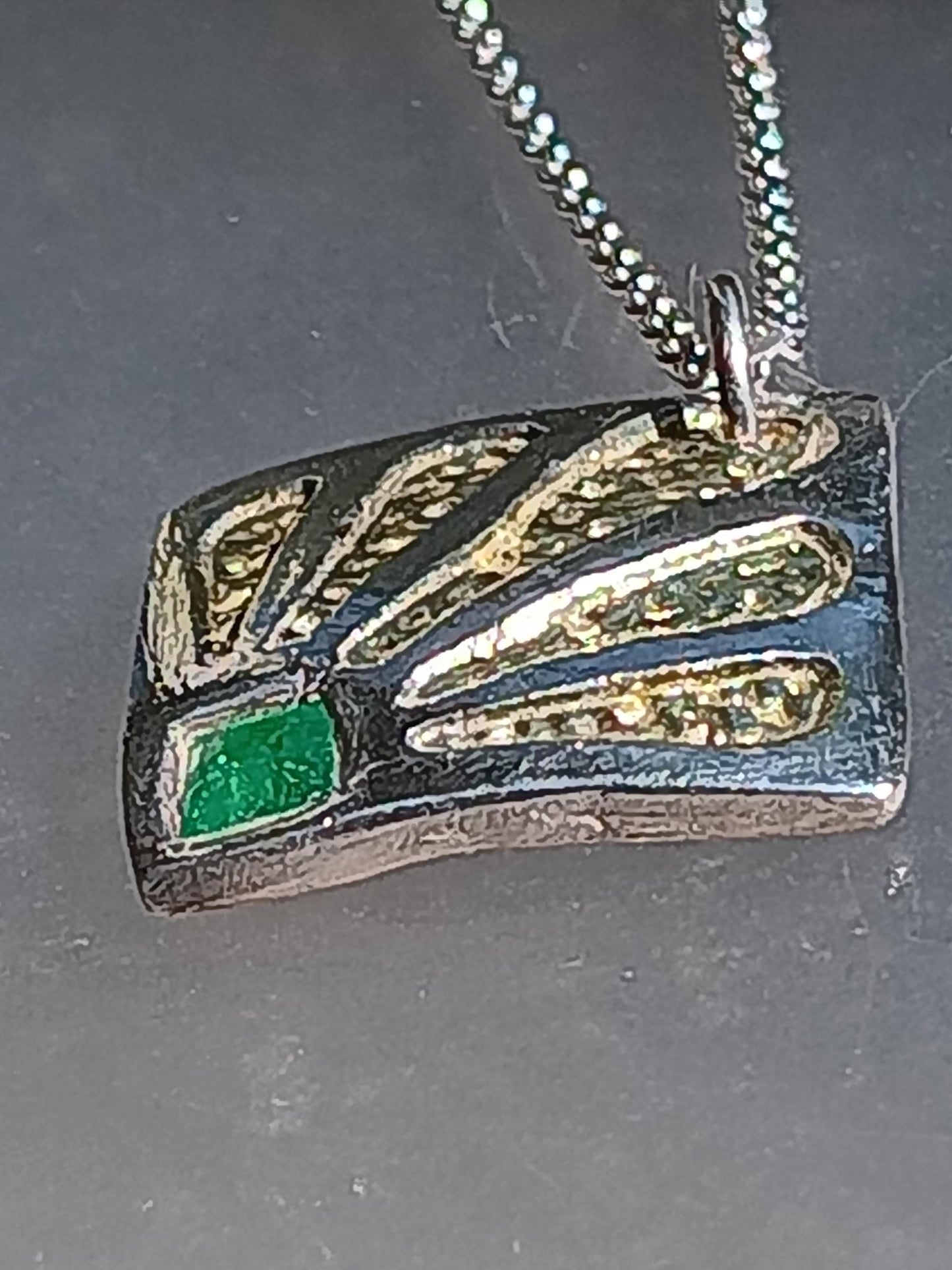 Square Emerald Two Tone Peacock Pendant Fine Silver 22kt Gold - Gems by Gigi