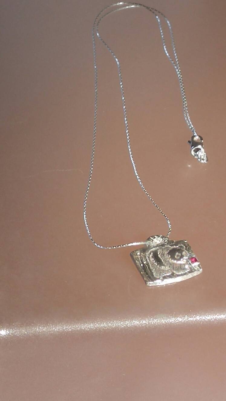 Square Ruby Panda Pendant Necklace .925 Sterling Silver 18″ Chain Gift for Her - Gems by Gigi