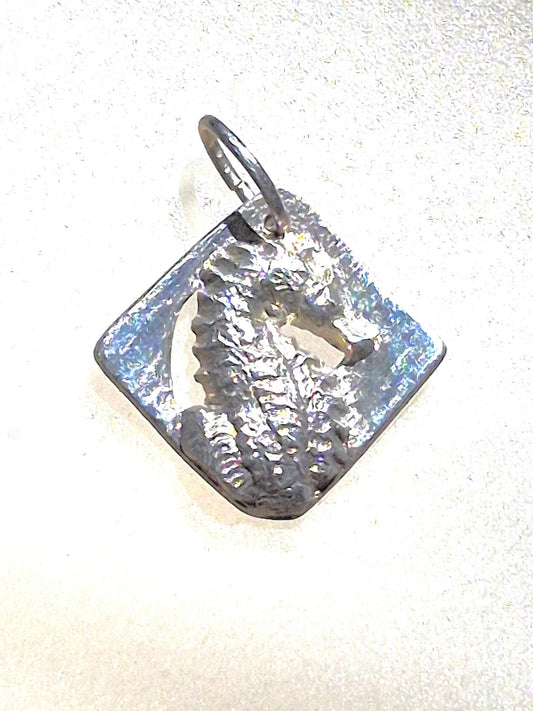 Square Seahorse Pendant Fine Silver - Gems by Gigi