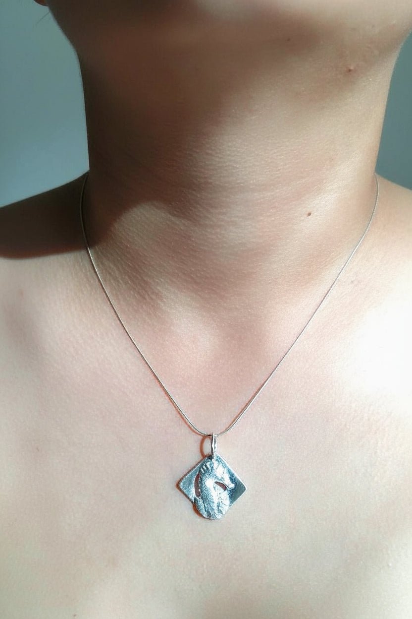 Square Seahorse Pendant Fine Silver - Gems by Gigi