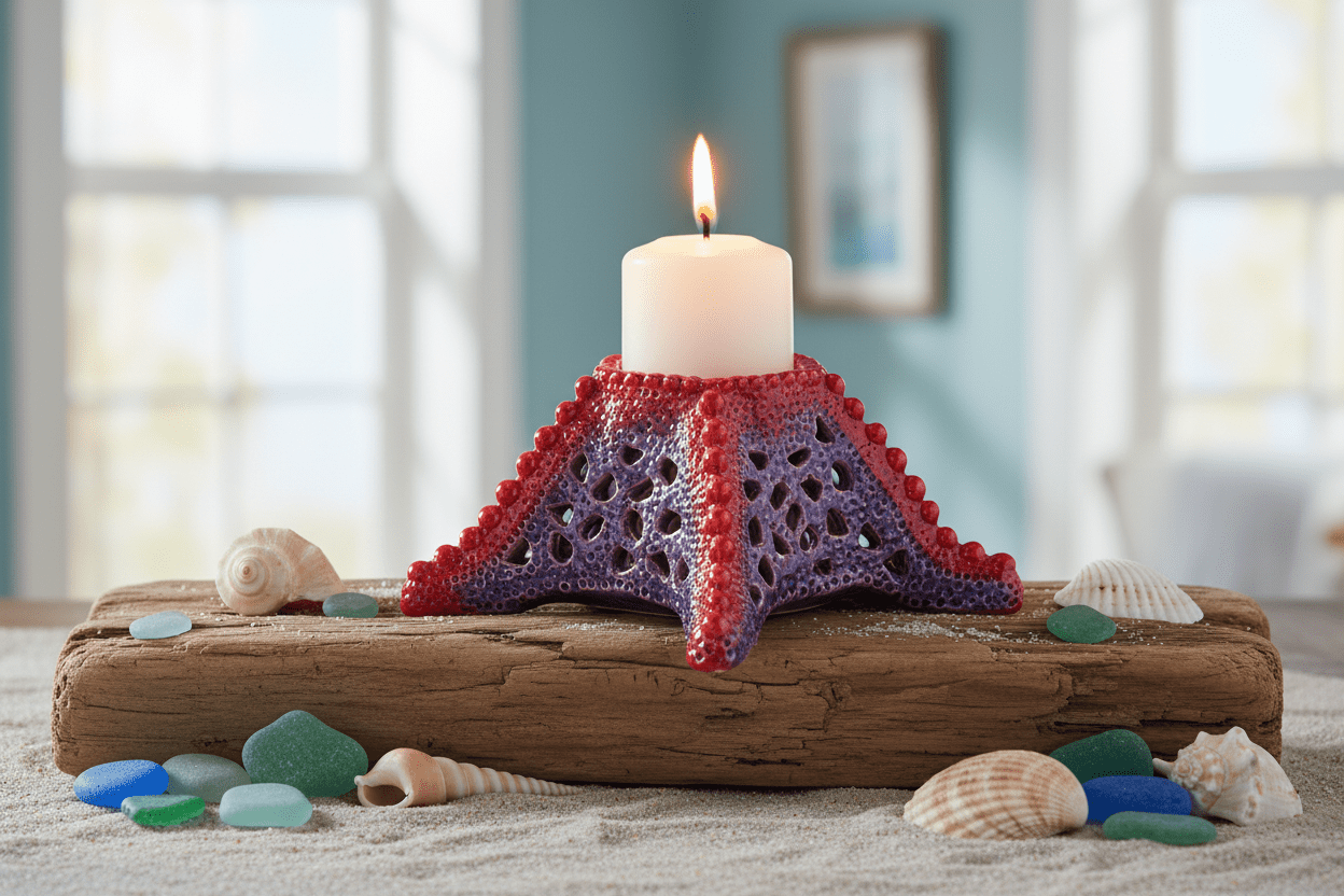 Starfish inspired Ceramic Candle Holder or Vase Purple Red - Gems by Gigi