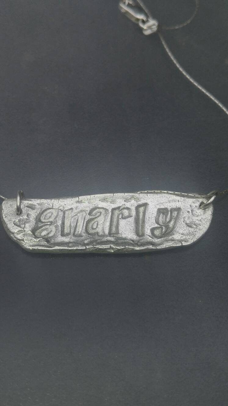 Sterling Silver Stoked Gnarly Word Necklace Reversible Pendant - Gems by Gigi