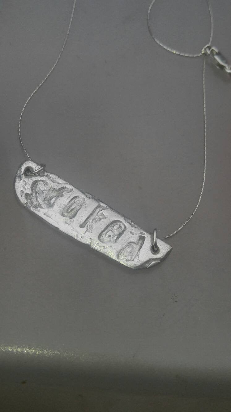 Sterling Silver Stoked Gnarly Word Necklace Reversible Pendant - Gems by Gigi