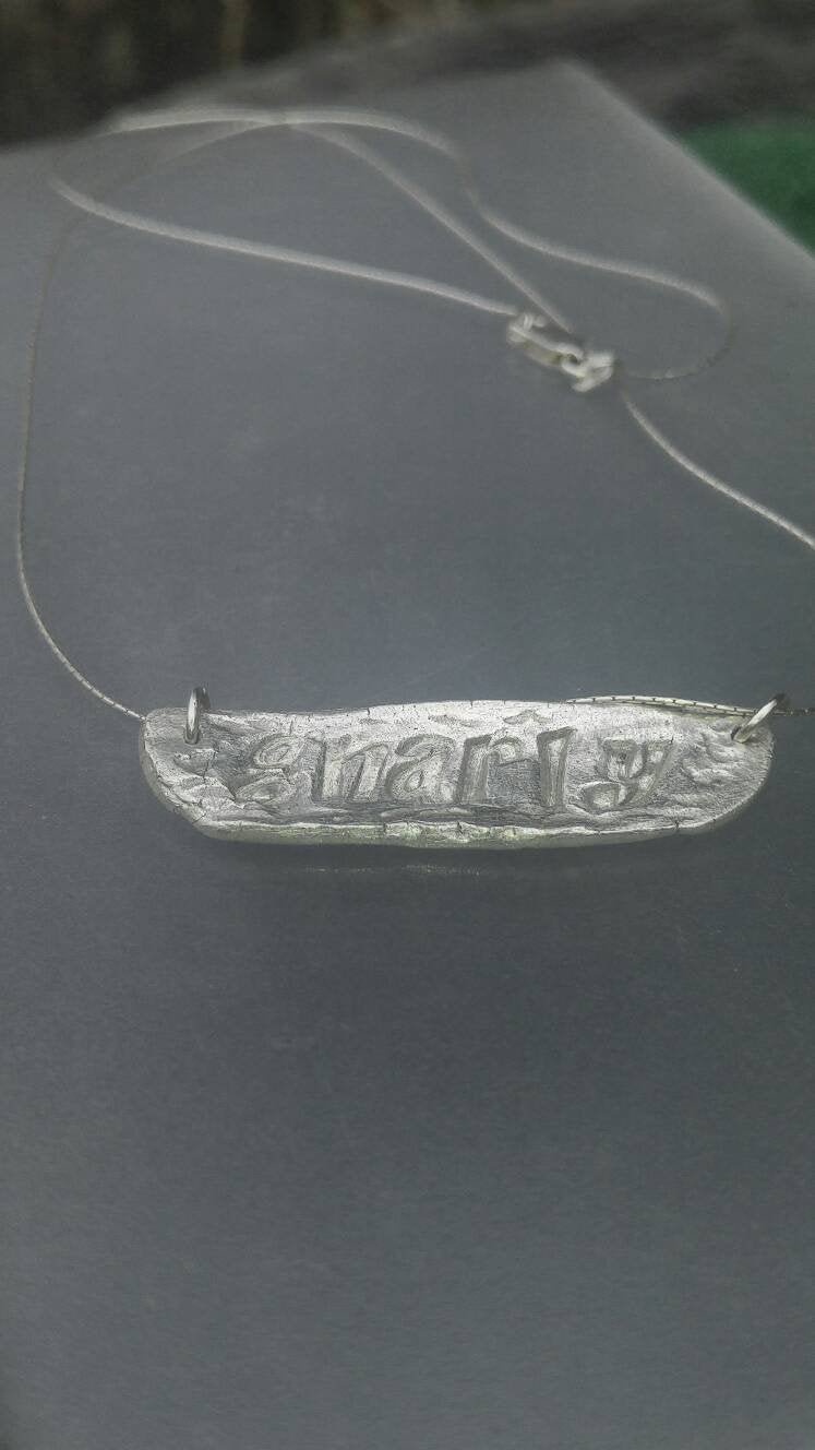 Sterling Silver Stoked Gnarly Word Necklace Reversible Pendant - Gems by Gigi