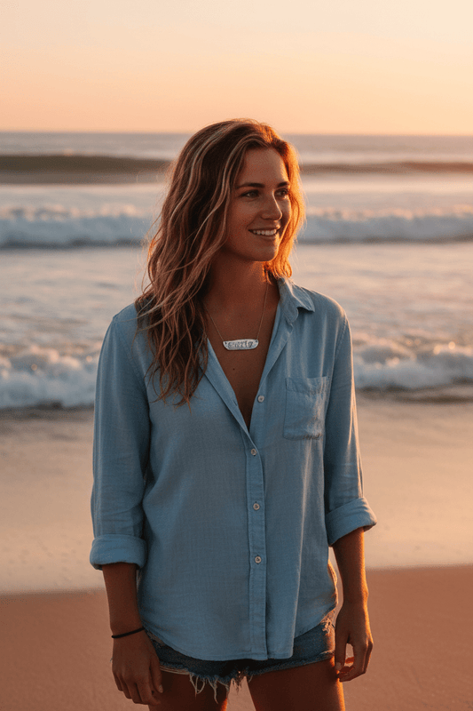 Sterling Silver Stoked Gnarly Word Necklace Reversible Pendant - Gems by Gigi