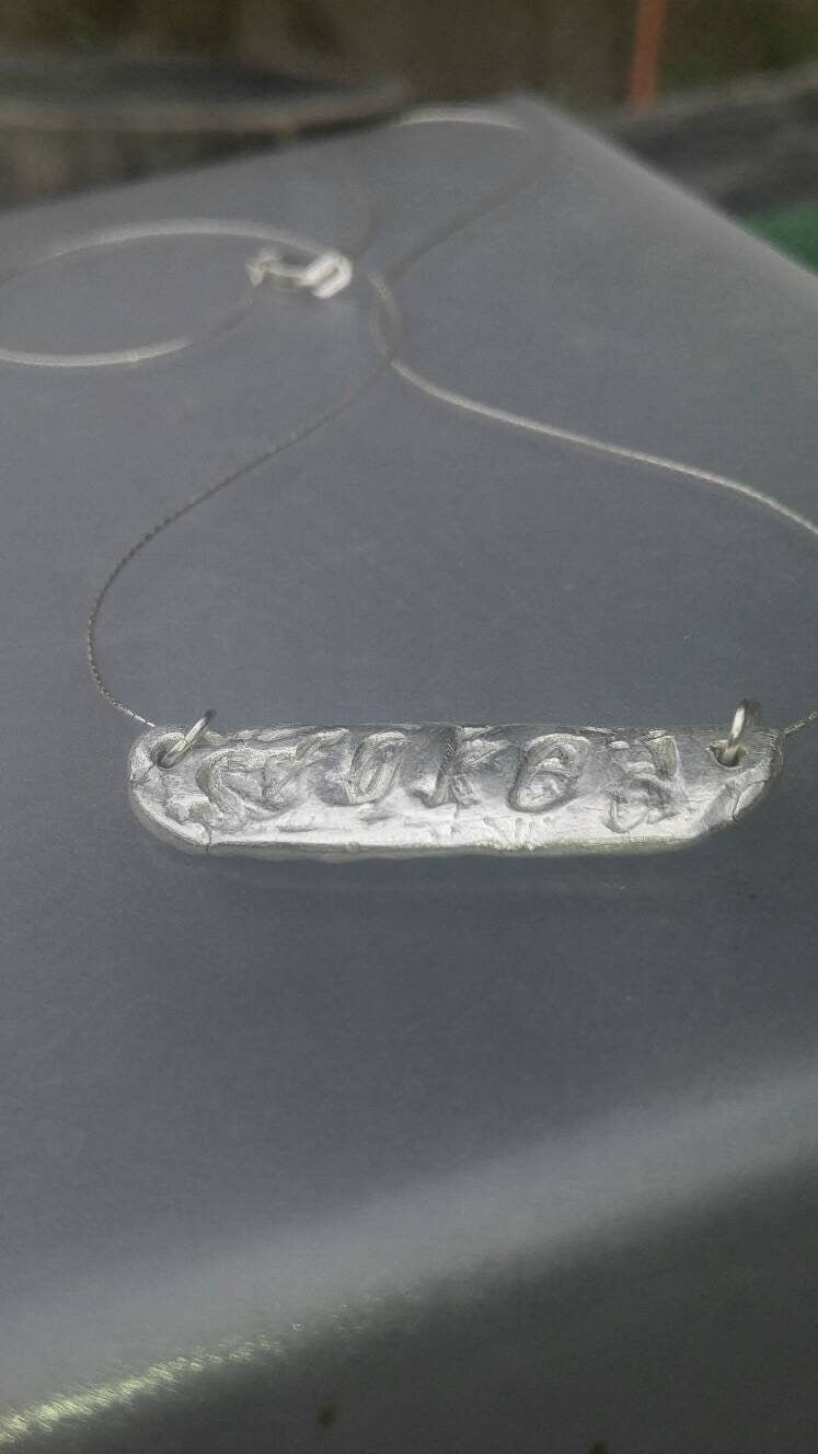 Sterling Silver Stoked Gnarly Word Necklace Reversible Pendant - Gems by Gigi