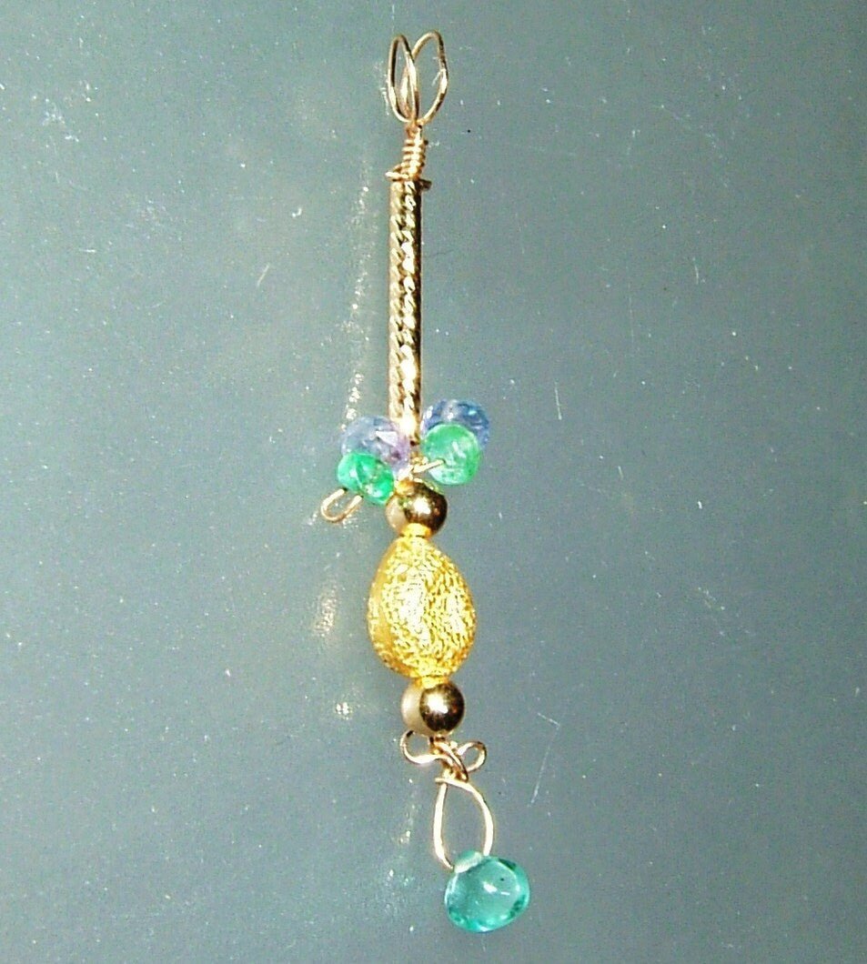 Tanzanite, Emerald & Apatite Bead Wire Wrapped Pendant in 14kt Yellow Gold - Gems by Gigi