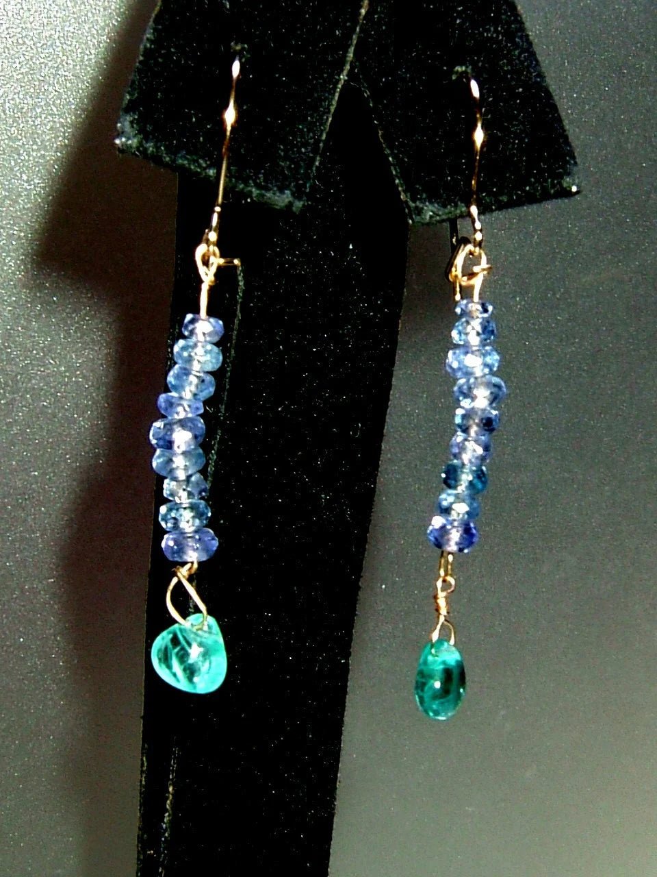 Tanzanite & Neon Apatite Dangle Earrings in 14kt Yellow Gold - Gems by Gigi