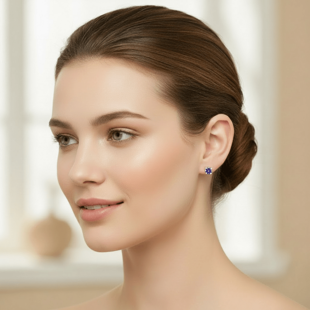 Tanzanite Stud Earrings Sterling Silver - Gems by Gigi