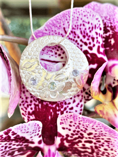 Custom Birthstone Orchid Pendant Fine Silver