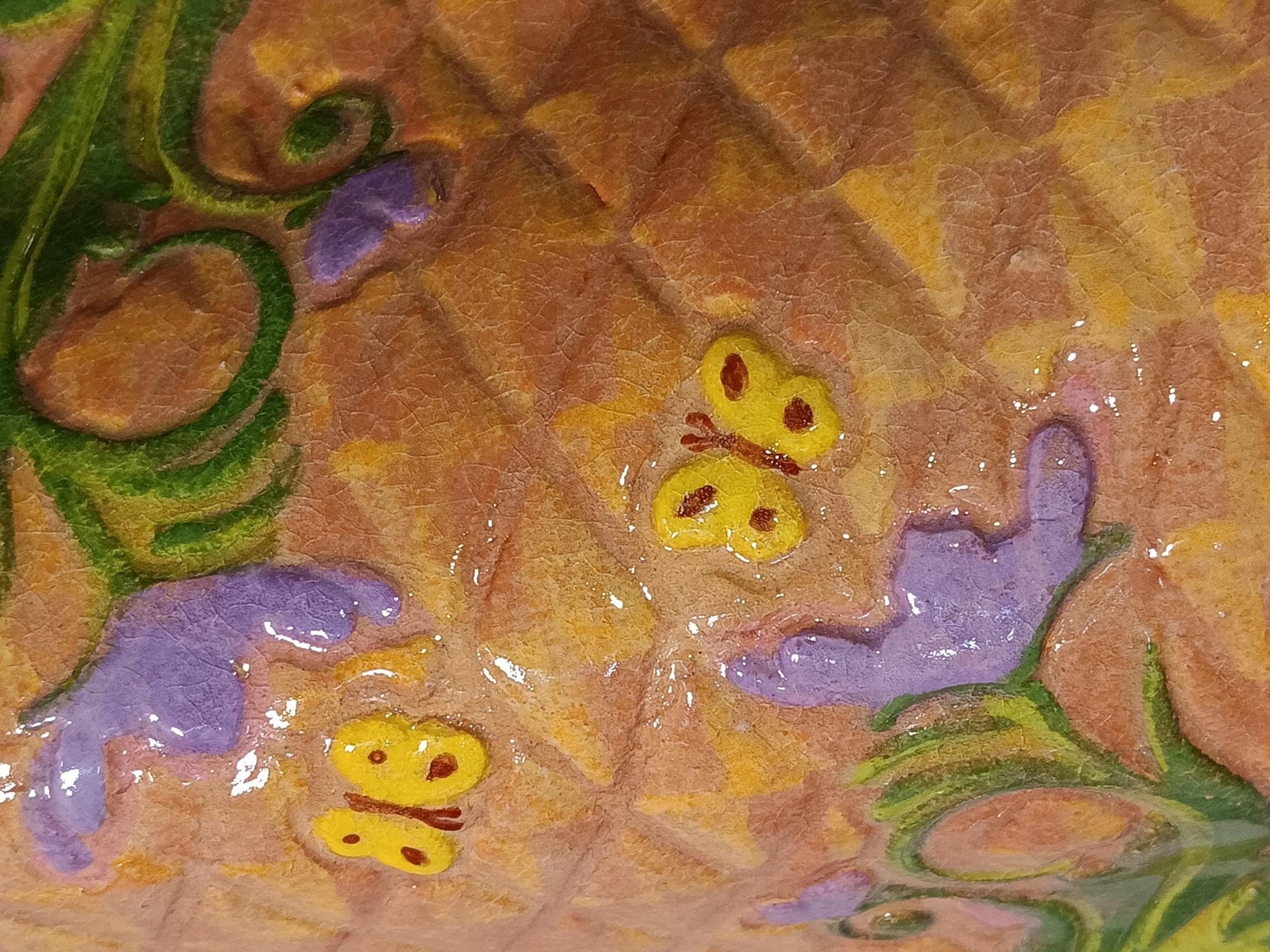 Textured Ceramic Bin Yellow Butterflies Purple Flowers - Gems by Gigi