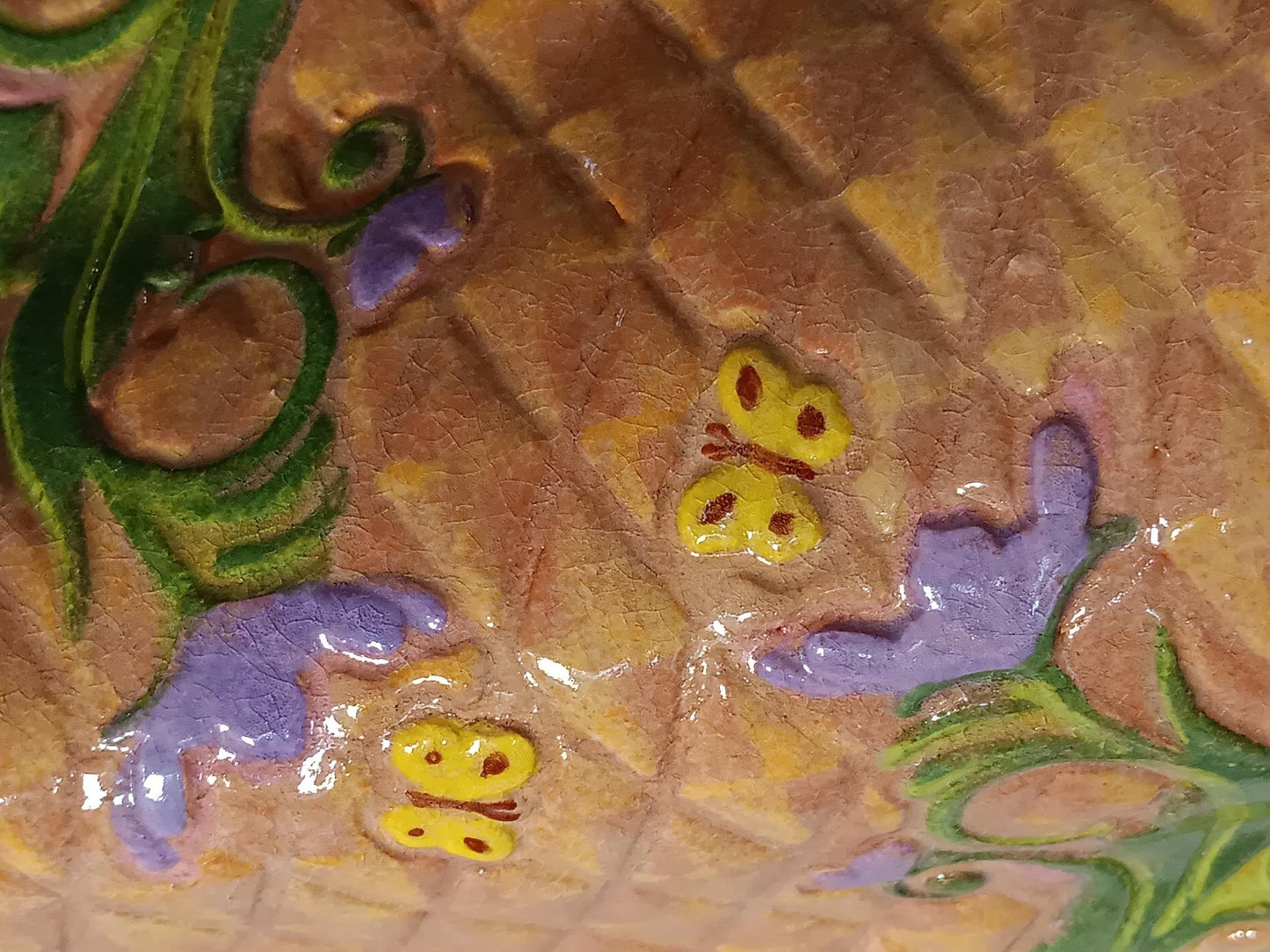 Textured Ceramic Bin Yellow Butterflies Purple Flowers - Gems by Gigi