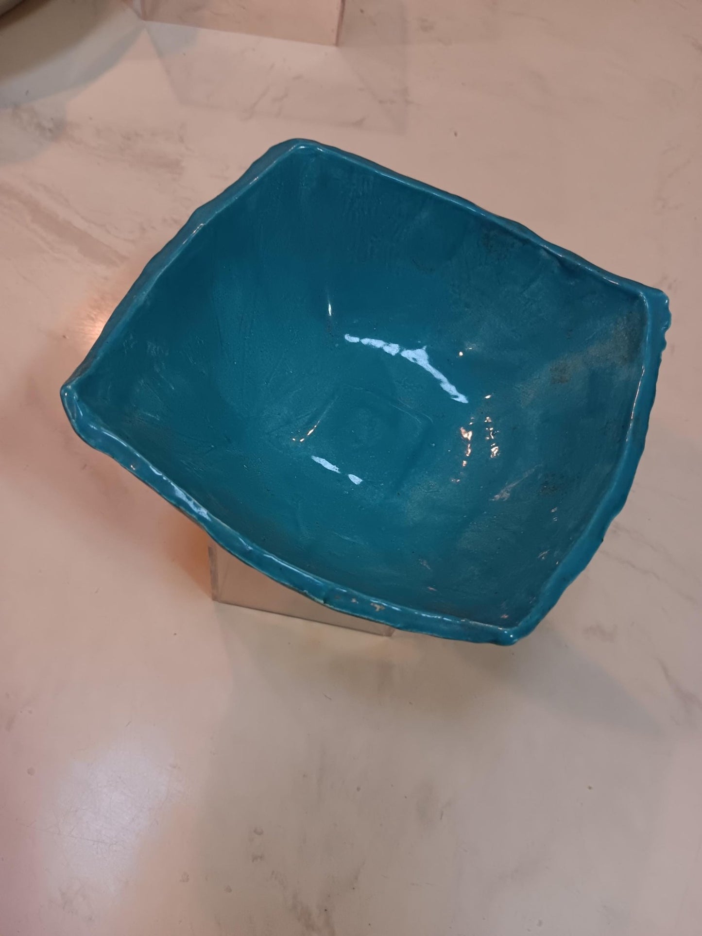 Textured Glazed Blue Square Ceramic Bowl - Gems by Gigi