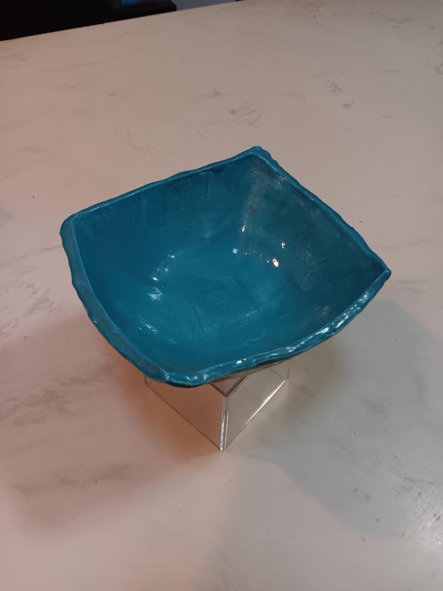 Textured Glazed Blue Square Ceramic Bowl - Gems by Gigi