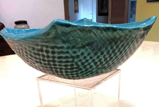 Textured Glazed Blue Square Ceramic Bowl - Gems by Gigi