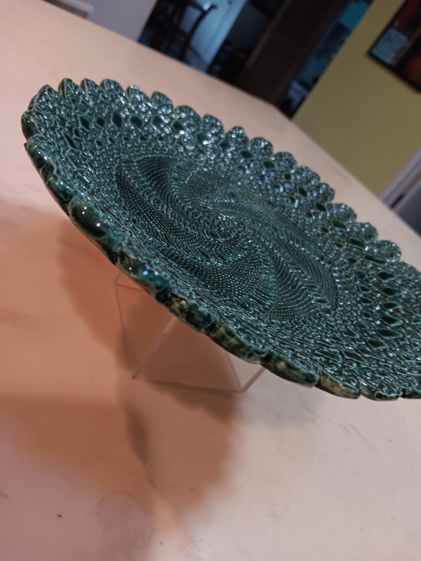 Textured Swirl Ceramic Plate Handmade Teal Green - Gems by Gigi
