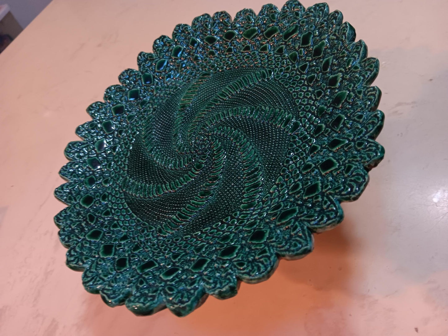 Textured Swirl Ceramic Plate Handmade Teal Green - Gems by Gigi