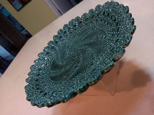 Textured Swirl Ceramic Plate Handmade Teal Green - Gems by Gigi