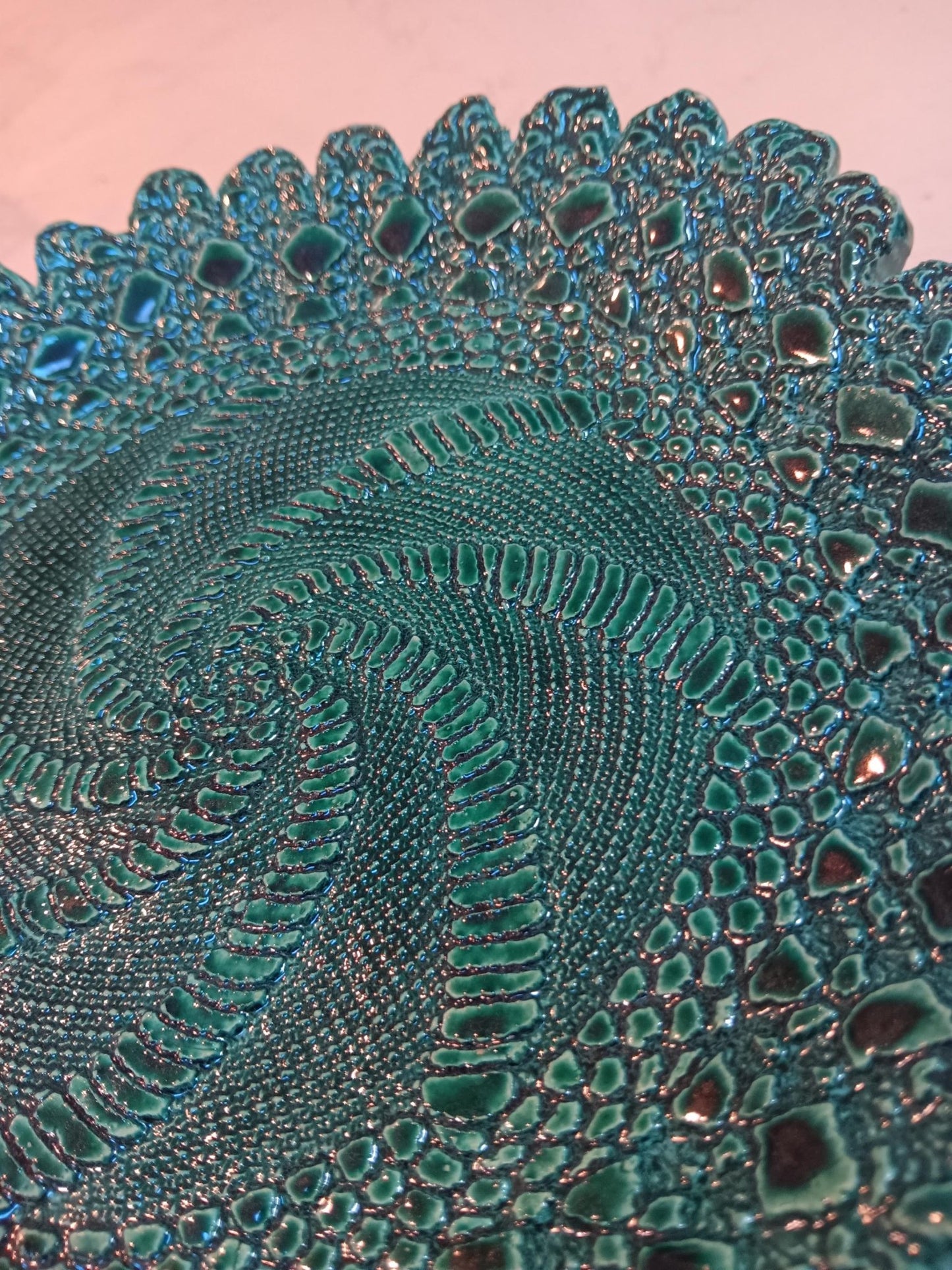 Textured Swirl Ceramic Plate Handmade Teal Green - Gems by Gigi